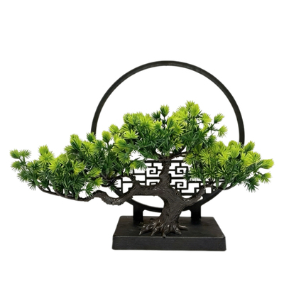 仿真绿植迎客松罗汉松盆景松树新中式客厅玄关茶几装饰品屏风摆件