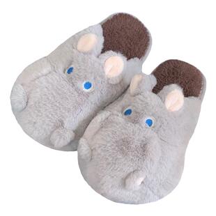 细细条 毛绒绒可爱河马情侣棉拖鞋冬季保暖防滑男女士时尚家居鞋