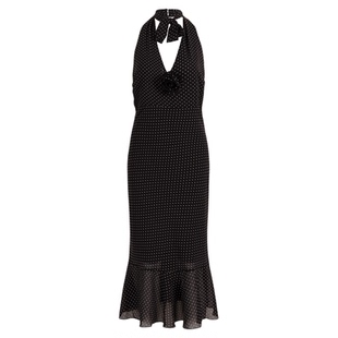 OTHERSTORE 波点玫瑰 法式黑色波点连衣裙女收腰显瘦鱼尾挂脖裙子