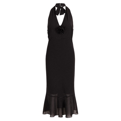 法式波点挂脖连衣裙显瘦鱼尾裙子