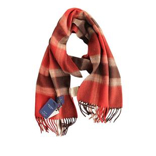 英国经典100%澳洲羊毛格子红色围巾男女通用情侣款秋冬季保暖围脖