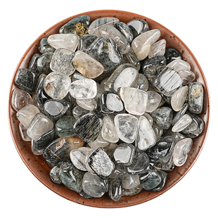 天然黑发晶碎石摆件发晶原石花盆鱼缸造景装饰能量消磁净化小石子