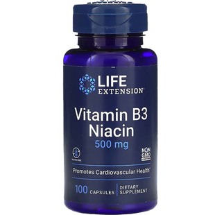 Life Extension维生素B3烟酸尼克酸胶囊潮红款500mg100粒美国现货