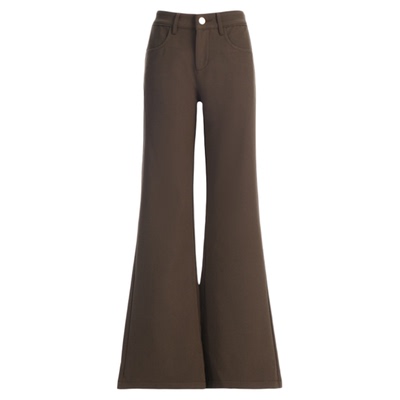 棕咖色加绒加厚垂感微喇西装裤女