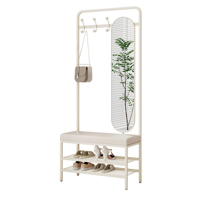 奶油风多功能换鞋凳衣帽架一体