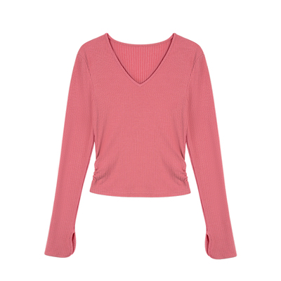 v领针织t恤女长袖打底衫上衣