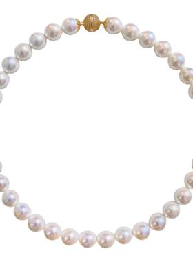 贝珠粉彩珍珠项链磁吸扣锁骨链女