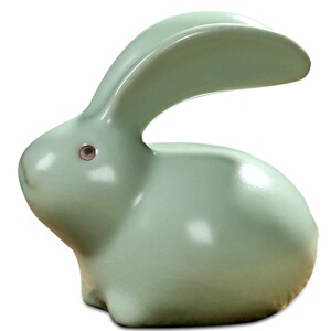 康韵 陶瓷摆件汝窑茶宠功夫茶具配件汝瓷兔子茶玩可开片