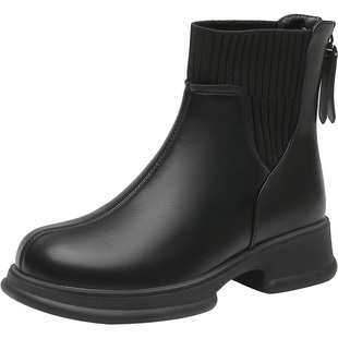 大东切尔西短靴女秋冬2026新款黑色厚底加绒靴子女靴瘦瘦靴马丁靴