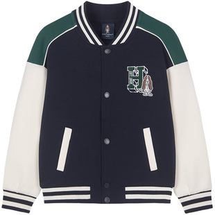 暇步士童装儿童棒球服大童春秋装新款男童女童学院风运动连帽外套