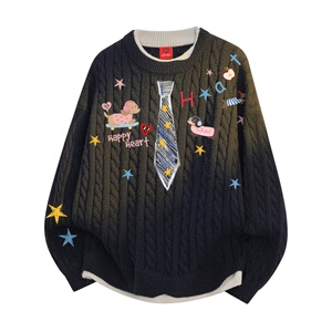 查尔斯桃心圆领毛衣情侣针织上衣