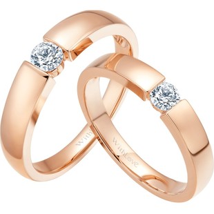 WithLove 玫瑰18K金结婚钻石情侣对戒Pt950铂金女士简约时尚婚戒