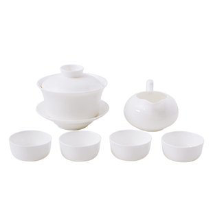 纯白功夫茶具套装家用骨瓷喝茶杯茶壶办公室盖碗泡茶杯茶具套装