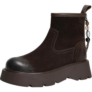 沈月郭宇欣同款MIO米奥西部串珠弹力靴2025冬季烟筒厚底增高短靴