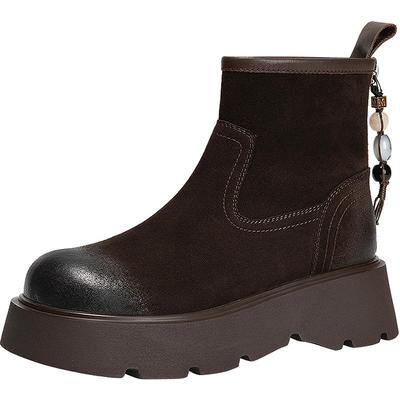 沈月郭宇欣同款MIO米奥西部串珠弹力靴2025冬季烟筒厚底增高短靴