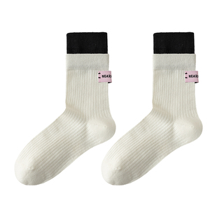 配鲨鱼裤的袜子女灰色秋冬双螺口中筒袜春秋季纯棉女士打底裤长袜