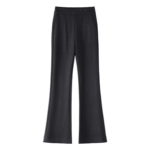 专柜同款醋酸羊毛微喇裤女冬季新款加绒加厚高腰垂感修身喇叭裤子