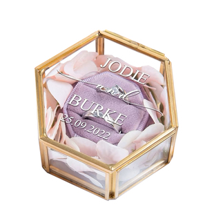 欧式六边形戒指盒复古铜边玻璃首饰盒饰物收纳盒永生花盒子陈列盒