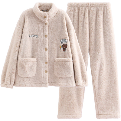 芬腾珊瑚绒睡衣女秋冬季加绒加厚