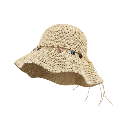 ROUIIEFAO草帽贝壳装饰大帽檐