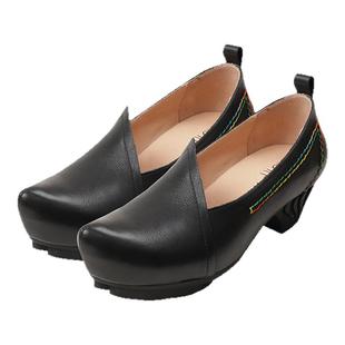 相伴真皮翘头单鞋女2025秋季新款粗跟复古民族风手工原创国风女鞋