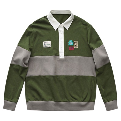 贴布绣条纹Polo经典条纹上衣