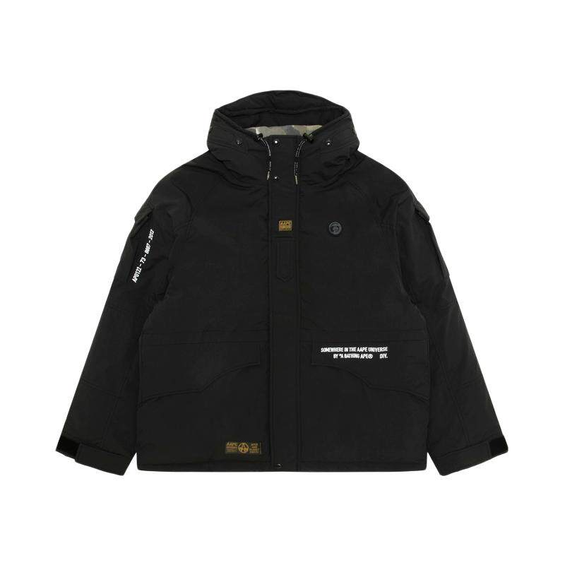 Aape做旧猿人徽章连帽羽绒服外套