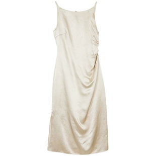 【凉感醋纤】Lavinia气质缎面连衣裙女夏新款褶皱开叉吊带裙