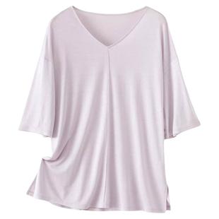 桑蚕丝可外针织V领家居服套装女五分袖睡衣七分睡裤宽松薄款透气