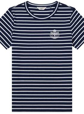 【商场同款】Hazzys哈吉斯2026春夏新品女时尚短袖条纹圆领T恤潮