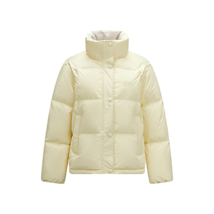 森马羽绒服女2025冬新款肌理拼接条纹学院风立领宽松插肩袖面包服