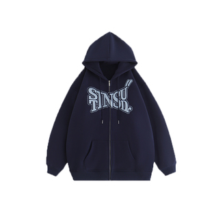 INSstudios 国潮牌情侣美式贴布绣LOGO开衫连帽卫衣加绒拉链外套