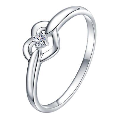 18k心形白金单颗求婚钻石戒指