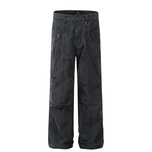 2Messages美式复古巴恩风褶皱工装裤男直筒垂感多口袋休闲百搭裤