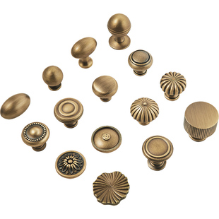 单孔黄铜拉手法式古铜色新中式把手衣柜门复古抽屉仿古橱柜中古风