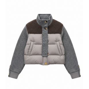 大码女装灰色羊羔毛拼接保暖羽绒棉服女胖mm立领加厚高级感外套潮