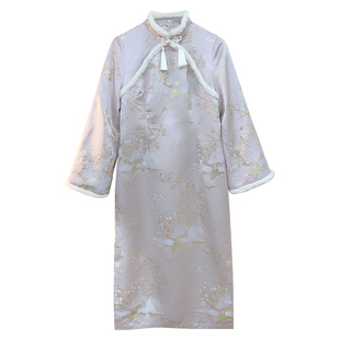 加绒版【自制款】重工款!金丝刺绣提花新中式旗袍连衣裙200斤冬