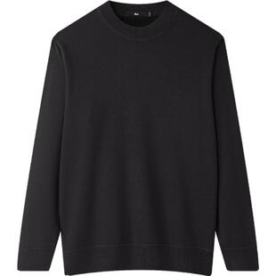 HLA/海澜之家加绒加厚圆领针织衫25秋冬新款套头含羊毛黑色毛衣男