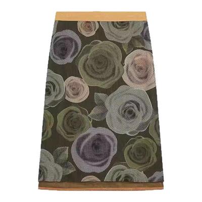 IAMUBABA OPEN YY品复古玫瑰花印花修身网纱半身裙包臀短裙openyy