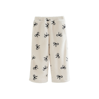 ILOVEJ女童奶油摇粒绒蝴蝶结长裤