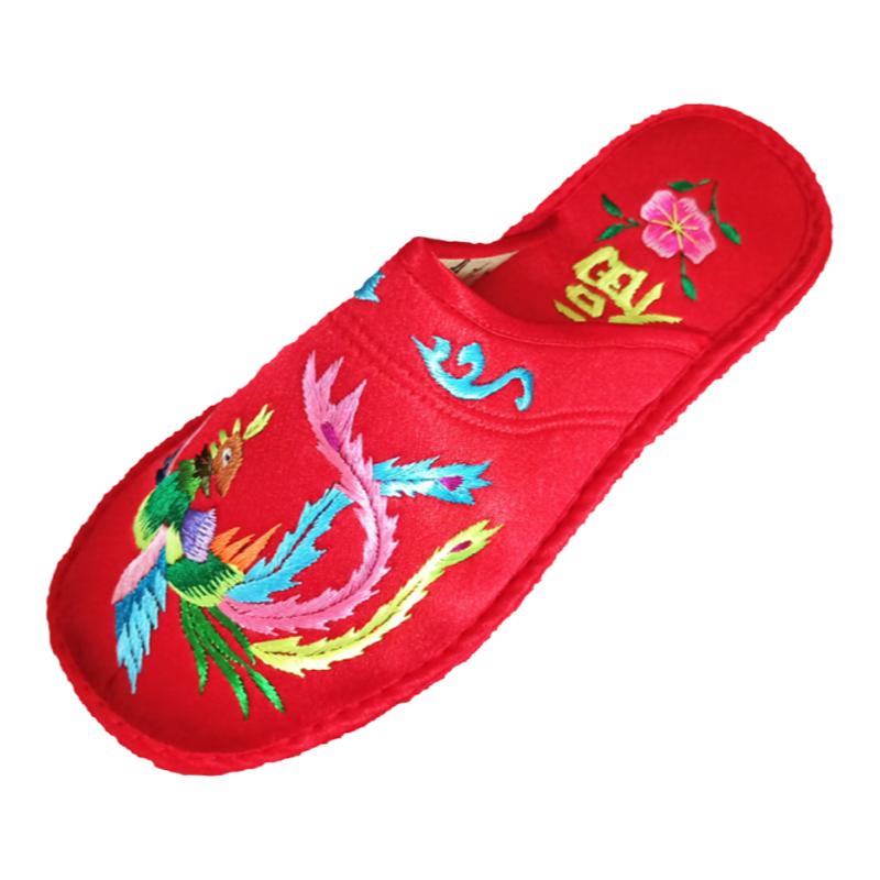 纯手工刺绣花布拖鞋结婚用