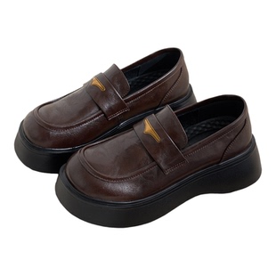 柒步森林牛皮厚底JK制服乐福鞋时尚百搭学院英伦小皮鞋子女春新款