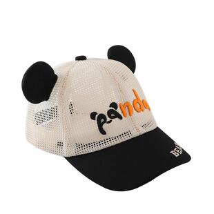 婴儿帽子夏季男童熊猫全网鸭舌帽可爱薄款男宝宝遮阳帽防晒棒球帽