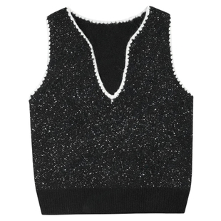 利达 NEW DADADA【雅趣灵魂】黑色亮片针织马夹女设计感修身上衣