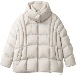 播商场同款绗缝半高领连帽羽绒服女24冬季新款短款外套BDR4RD4114