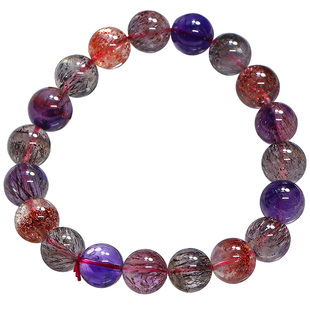 天然超七水晶手串 超七骨干水晶黑加仑超七手链金草莓晶紫珠宝