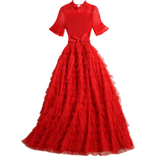 微胖女生红色出阁宴定亲喜宴礼服平时可穿中国红连衣裙女显瘦遮肚