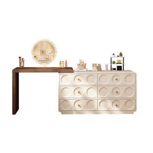 中古梳妆台床尾斗柜一体书桌实木化妆台卧室转角法式白色现代简约