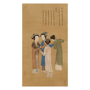 明唐寅王蜀宫妓图竖轴仕女图名家真迹高清微喷复刻中式玄关挂画