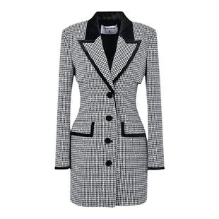 YES BY YESIR叶谦原创设计秋新款权力女性千鸟格珠片西装连衣裙